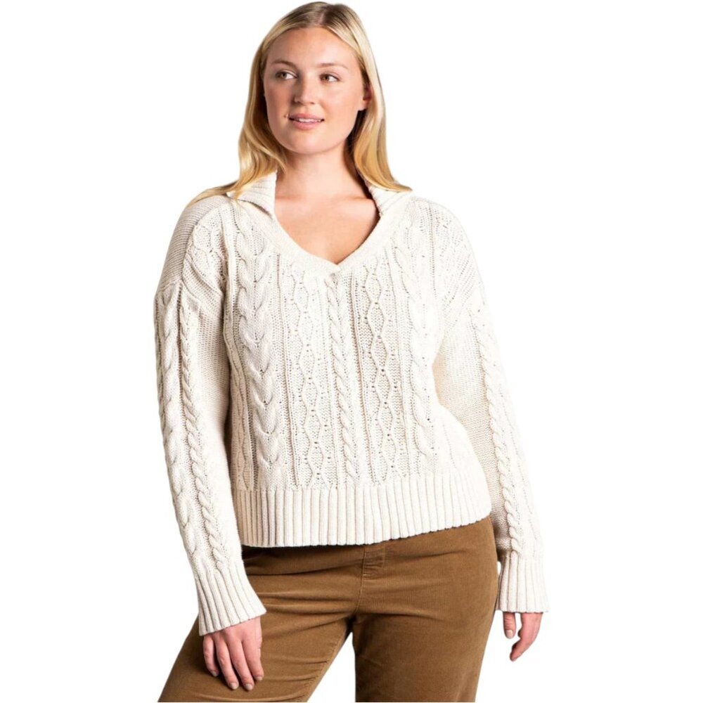 Toad&Co Bianca 100% Cotton Cable Knit Sweater - Ivory/Cream - M